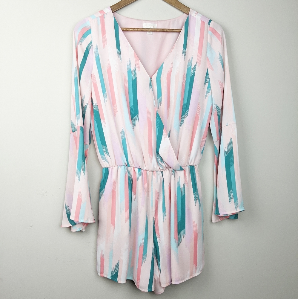 Decree | Pink Teal Brush Stroke Cute Romper Medium